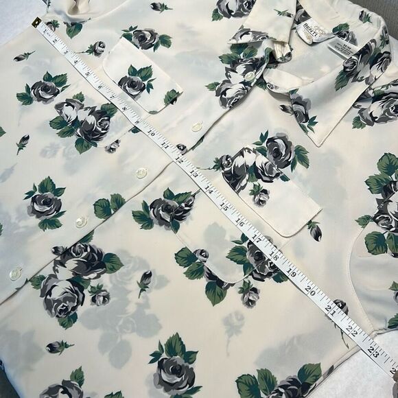 Vtg Bentley Womens Floral Blouse Sz Medium Top Button Front Shirt 90s 80s Cream - Picture 5 of 6